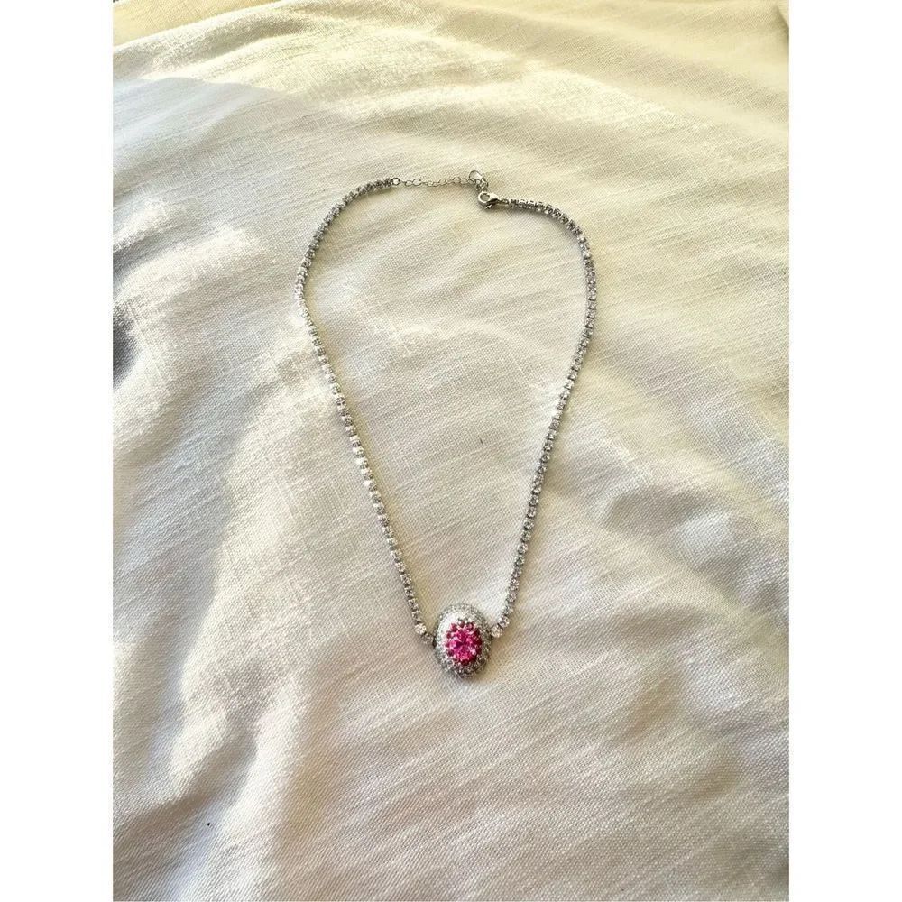 Cubic zirconia light pink statement necklace super sparkly